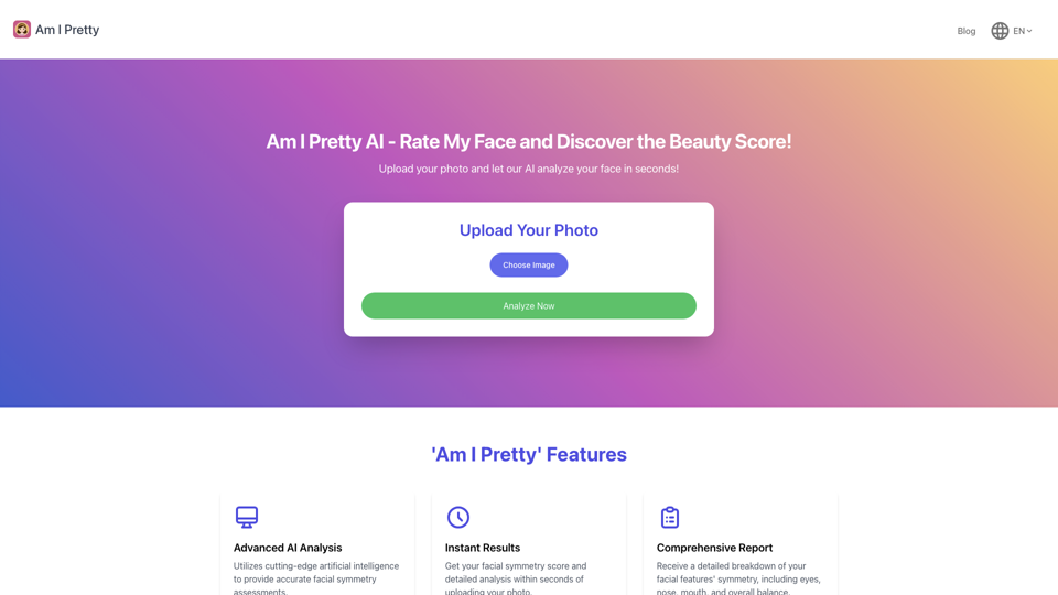 Intelligence Artificielle Am I Pretty - Notez Mon Visage et Découvrez Votre Score de Beauté ! | Suis-Je Jolie