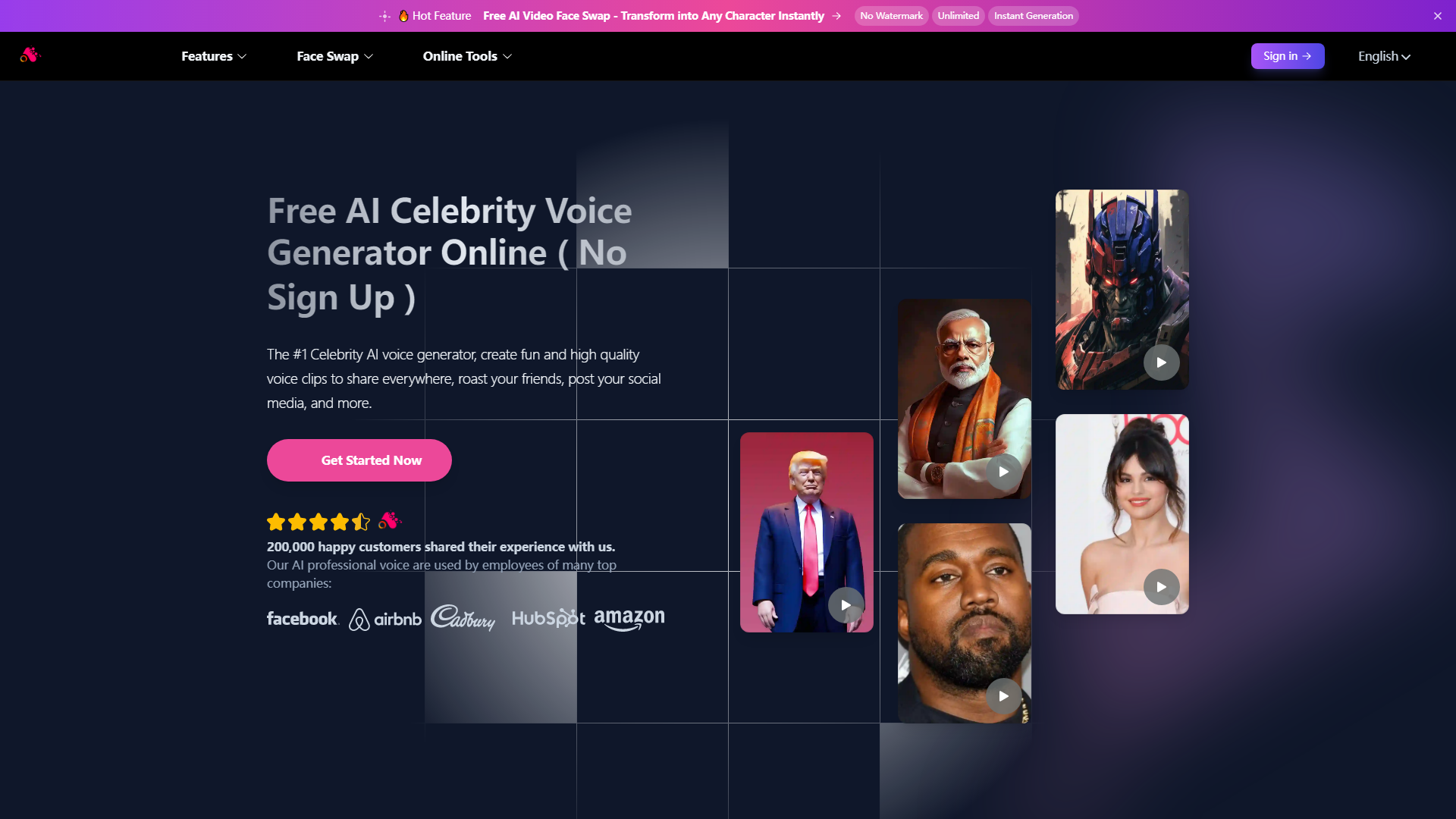 Free AI Celebrity Voice Generator Online ( No Sign Up ) - Arting.ai