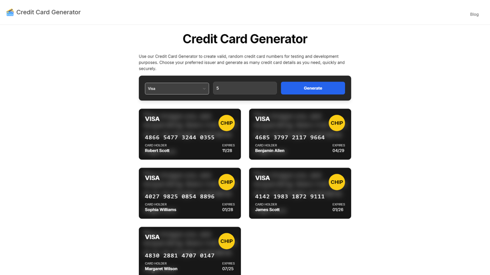 Credit Card Generator | Generate Random Credit Card Numbers Instantly | Credit Card Generator