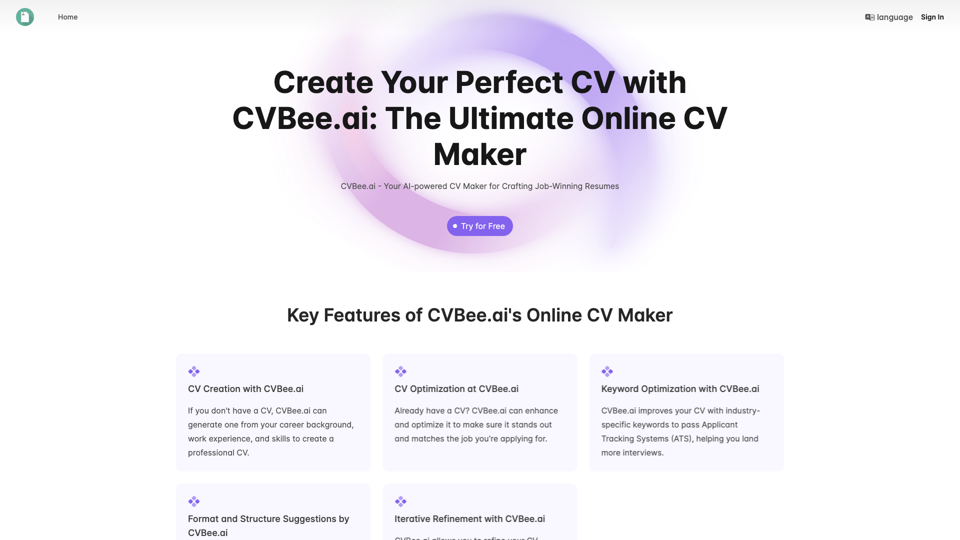 cvbee.ai - онлайн генератор резюме | создание и оптимизация интеллектуального резюме