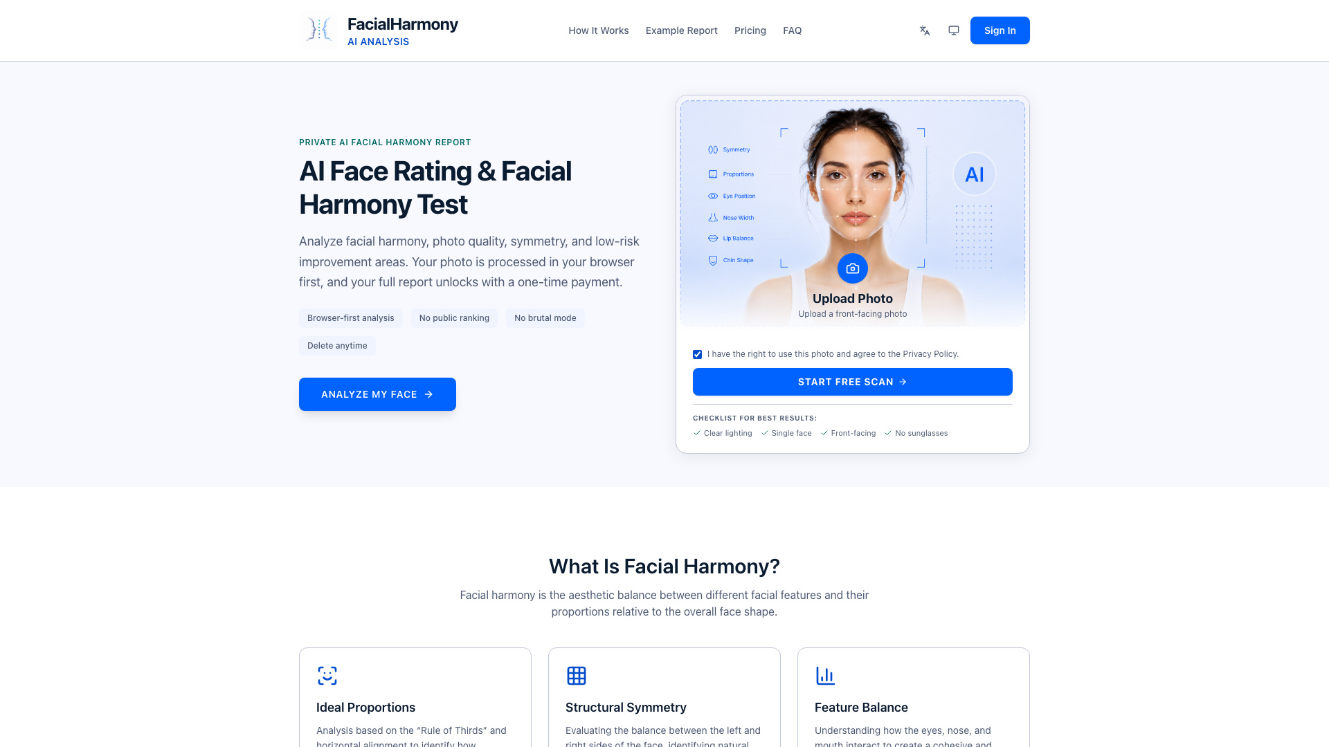 FacialHarmonyAI — AI Face Rating & Facial Harmony Test
