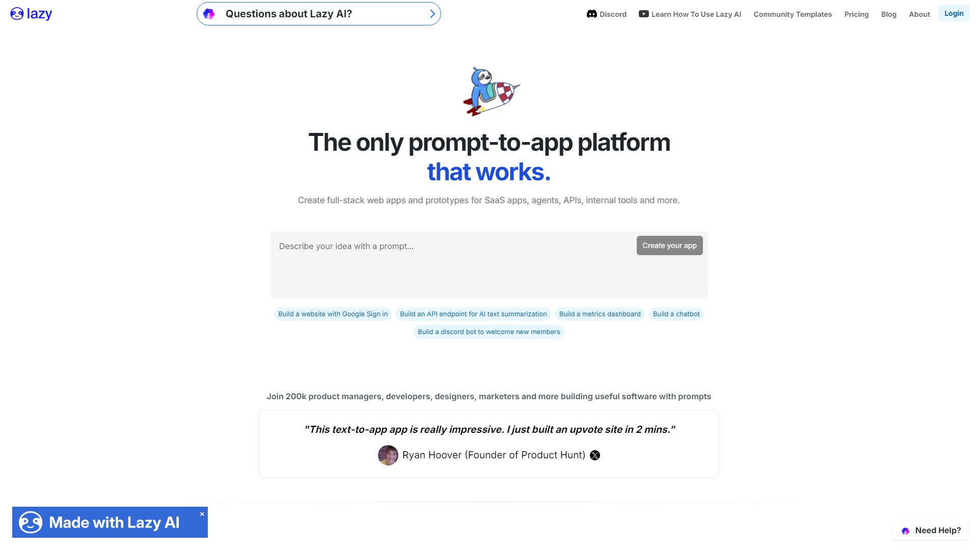 Lazy AI - The only prompt-to-app platform that works
