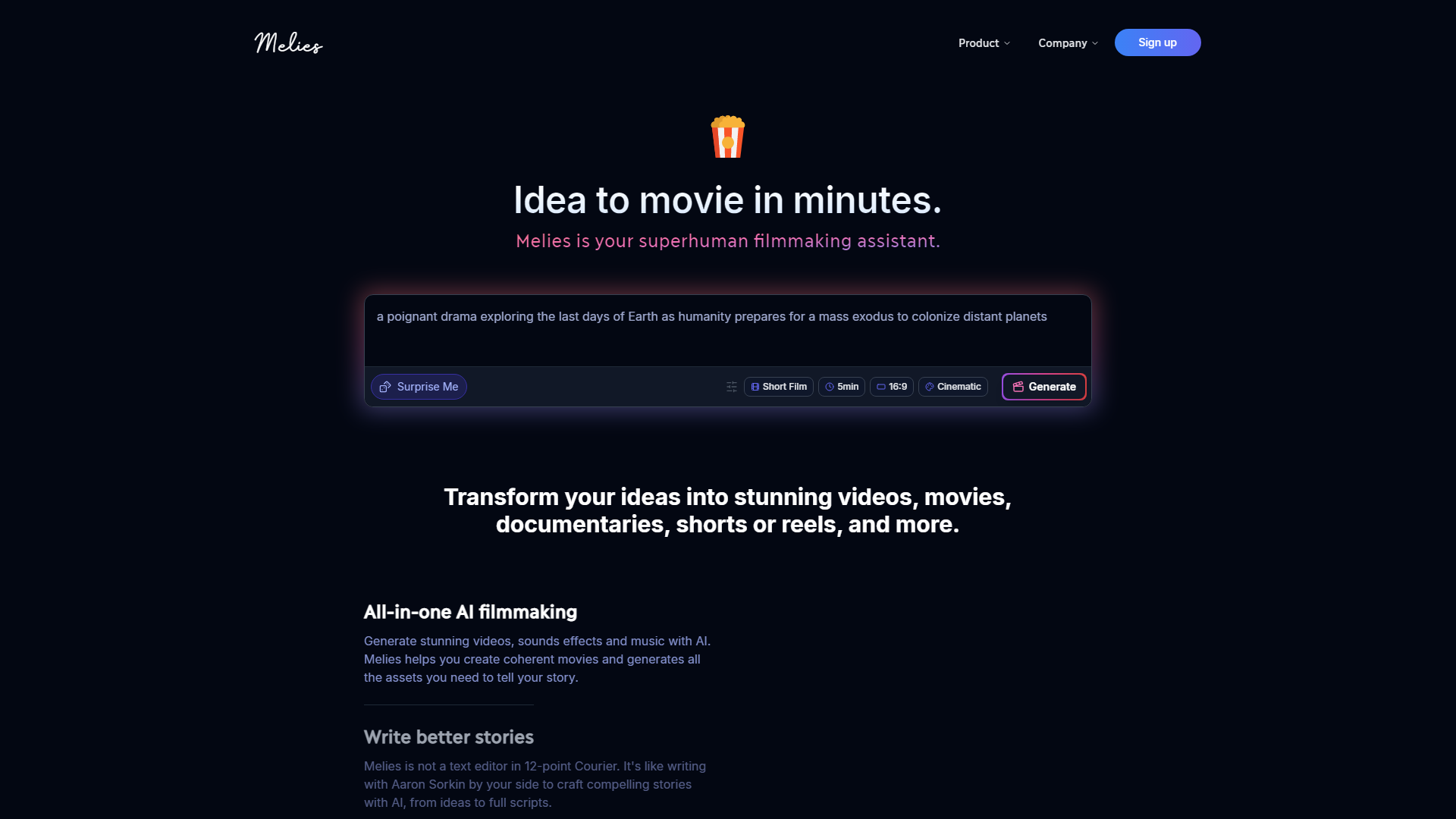 Melies • Ideia para filme em minutos.