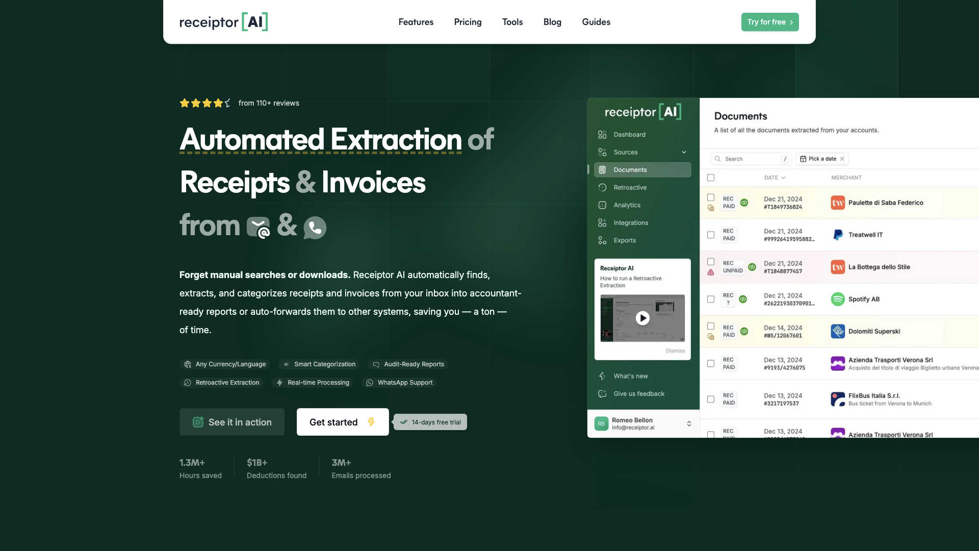 Receiptor AI | Extract Receipts and Invoices from Emails with AI | Receiptor AI