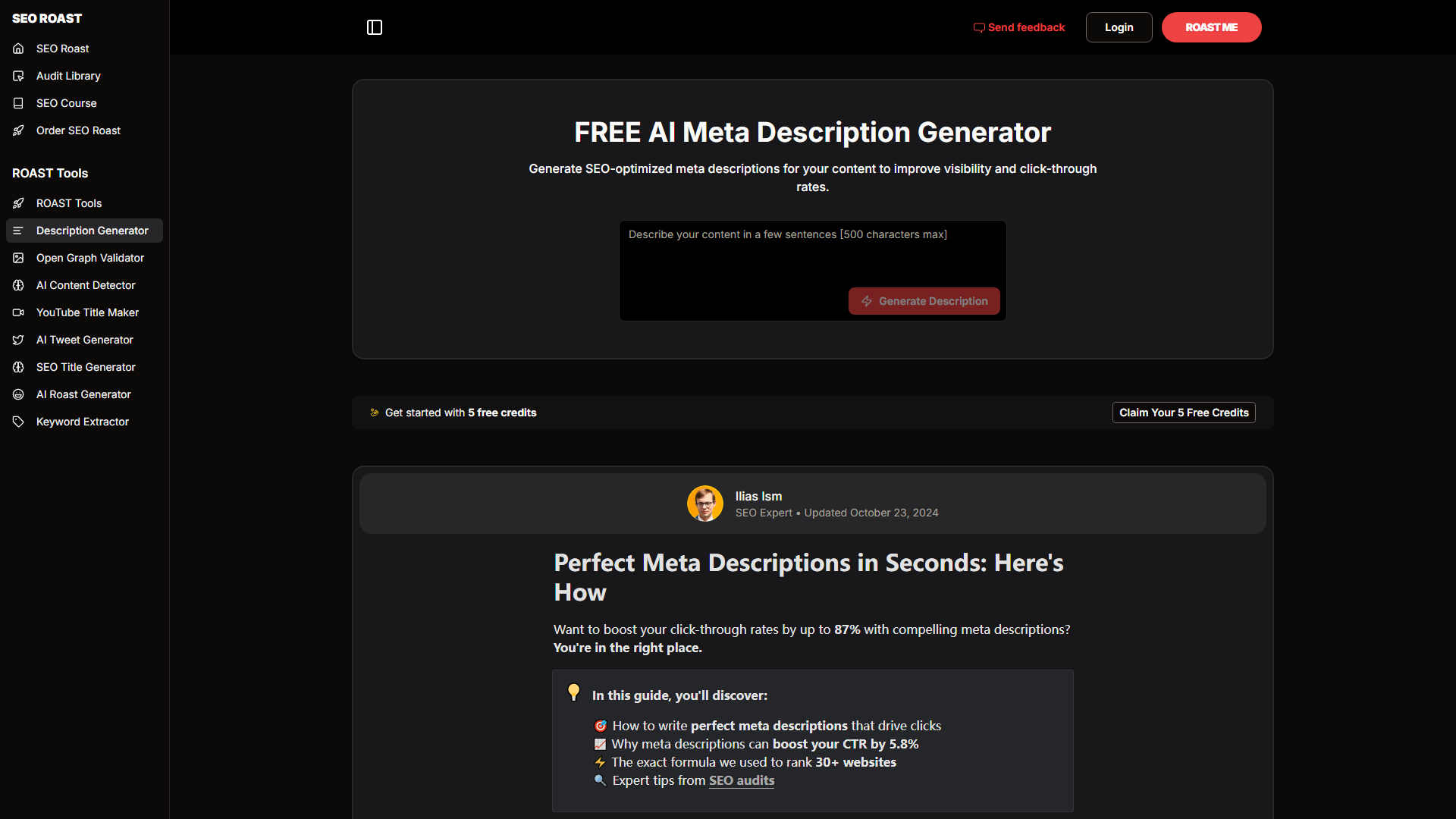 SEO Meta Description Generator | ROAST TOOLS