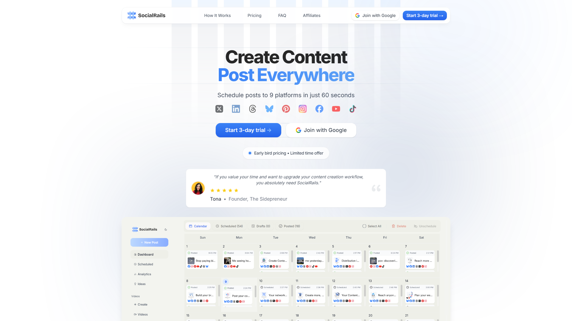 SocialRails | Schedule To 9 Social Media Platforms