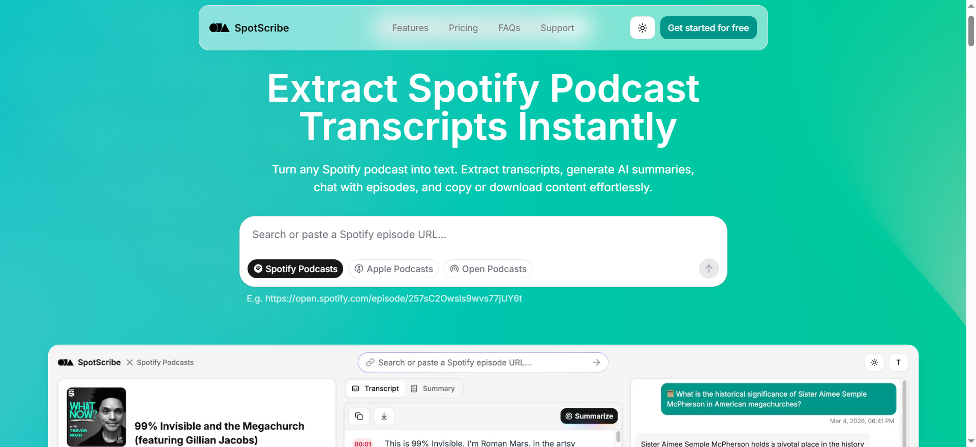 Extract Spotify Podcast Transcripts Instantly - SpotScribe