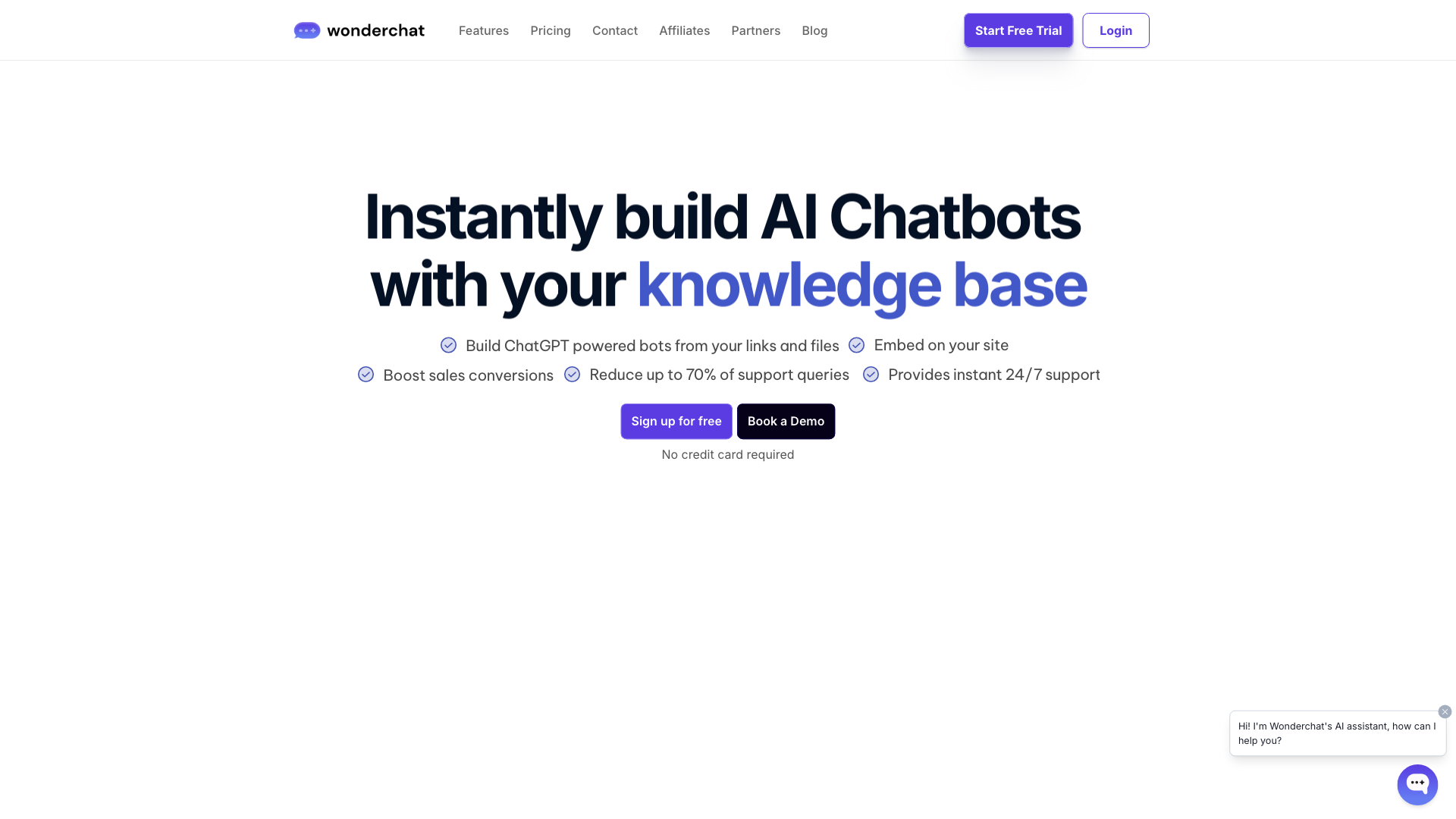 Wonderchat: Custom AI Chatbots for your Website - 1 Min Setup