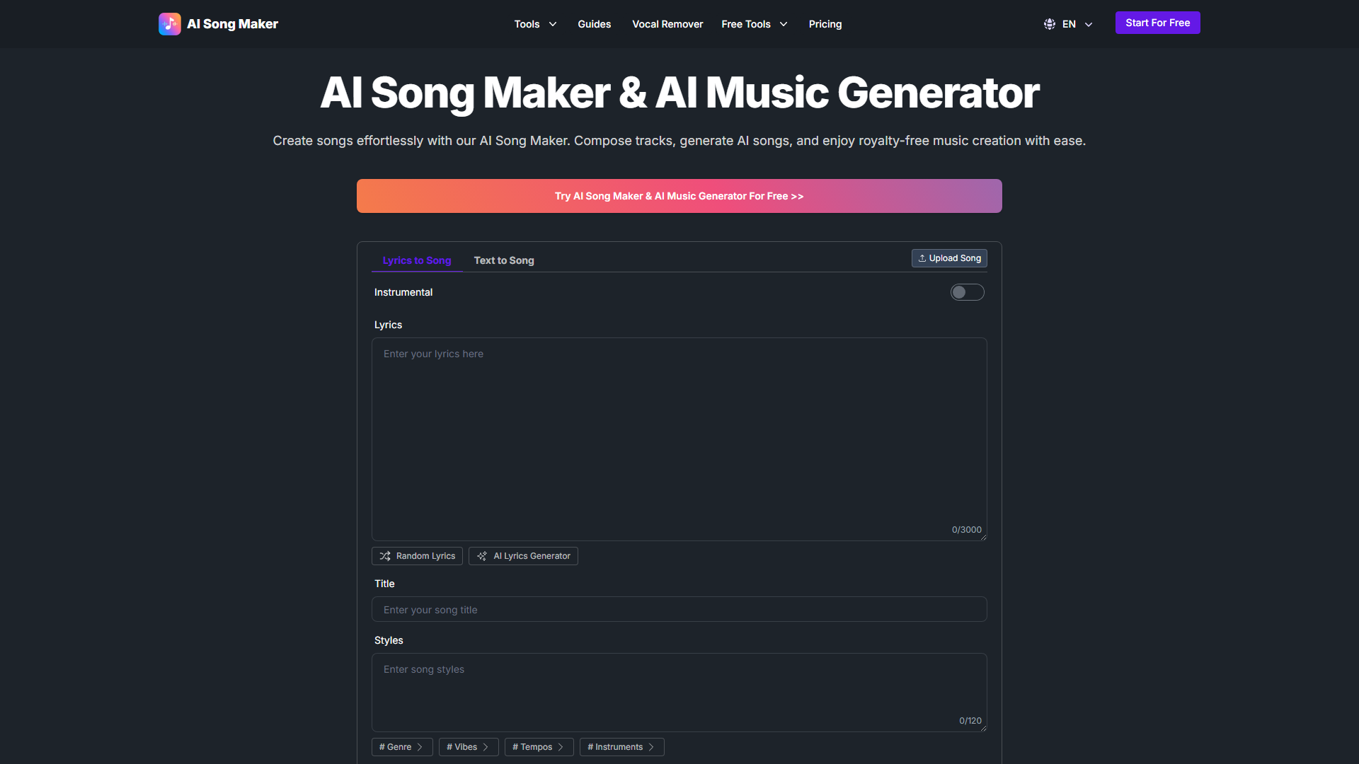 AI Song Maker: Generatore di Musica AI per Canzoni Senza Diritti d'Autore AI Song Maker: Generatore di Musica AI per Canzoni Senza Diritti d'Autore