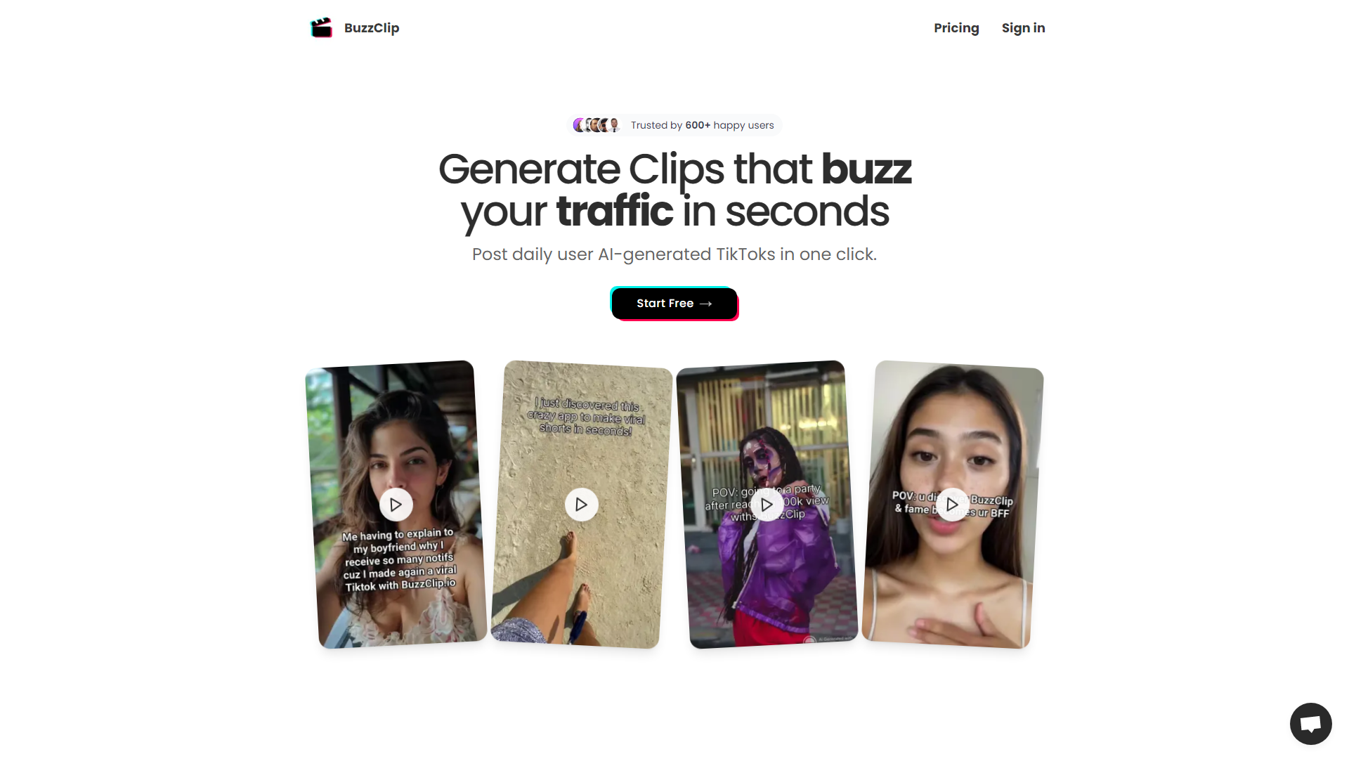 BuzzClip - Generate viral UGC Tiktoks in less than 60 seconds.