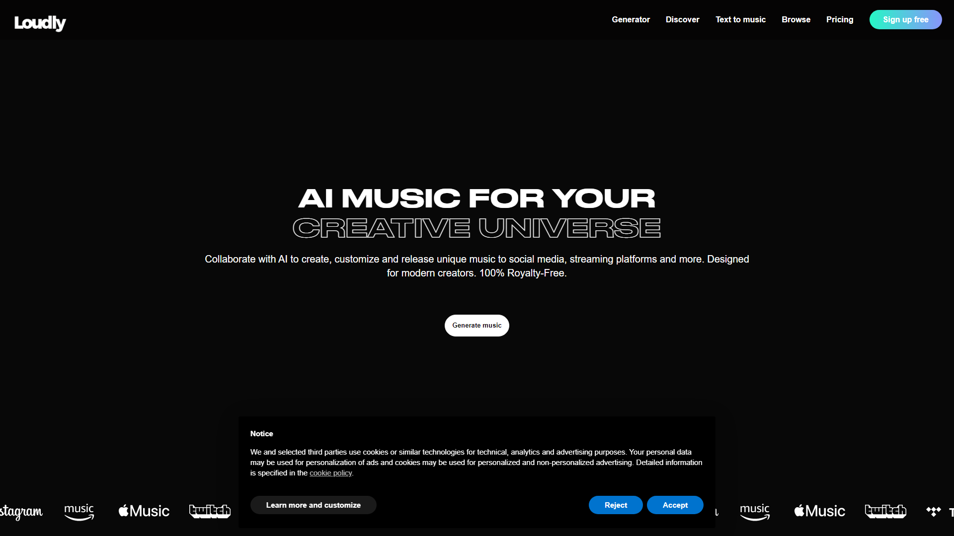 AI music for your creative universe | Loudly