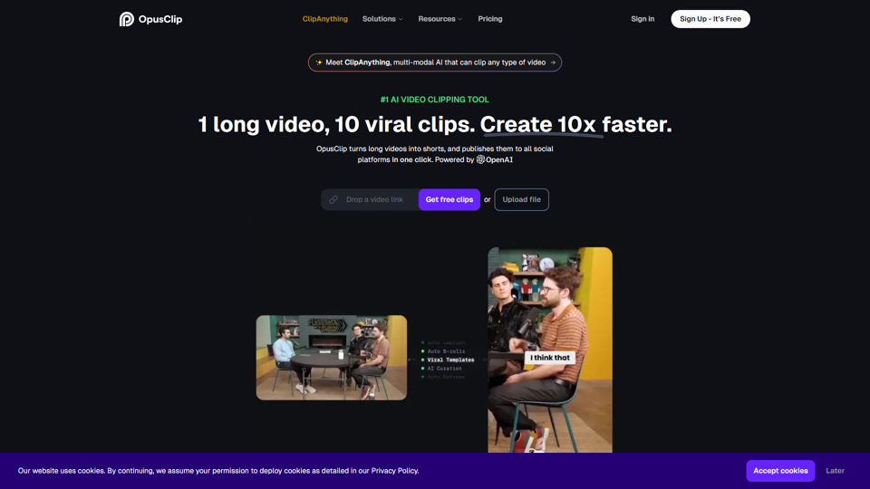 OpusClip - AI What is OpusClip? OpusClipAI Key Features * AI-powered Video Editing: OpusClipAI * Automated Video Repurposing: OpusClip * Multi-Format Export: OpusClip * Cloud-Based: OpusClip * Scalable: OpusClip How Does it Work? 1. Upload Your Video: OpusClip 2. Select Your Desired Format: OpusClip 3. AI-Powered Editing: OpusClipAI 4. Download Your Repurposed Video: OpusClip Benefits * Time-Saving: OpusClip * Cost-Effective: OpusClip * Increased Reach: OpusClip * Improved Engagement: OpusClip Use Cases * Social Media: OpusClip * Marketing Campaigns: OpusClip * E-Learning: OpusClip * Event Promotions: OpusClip