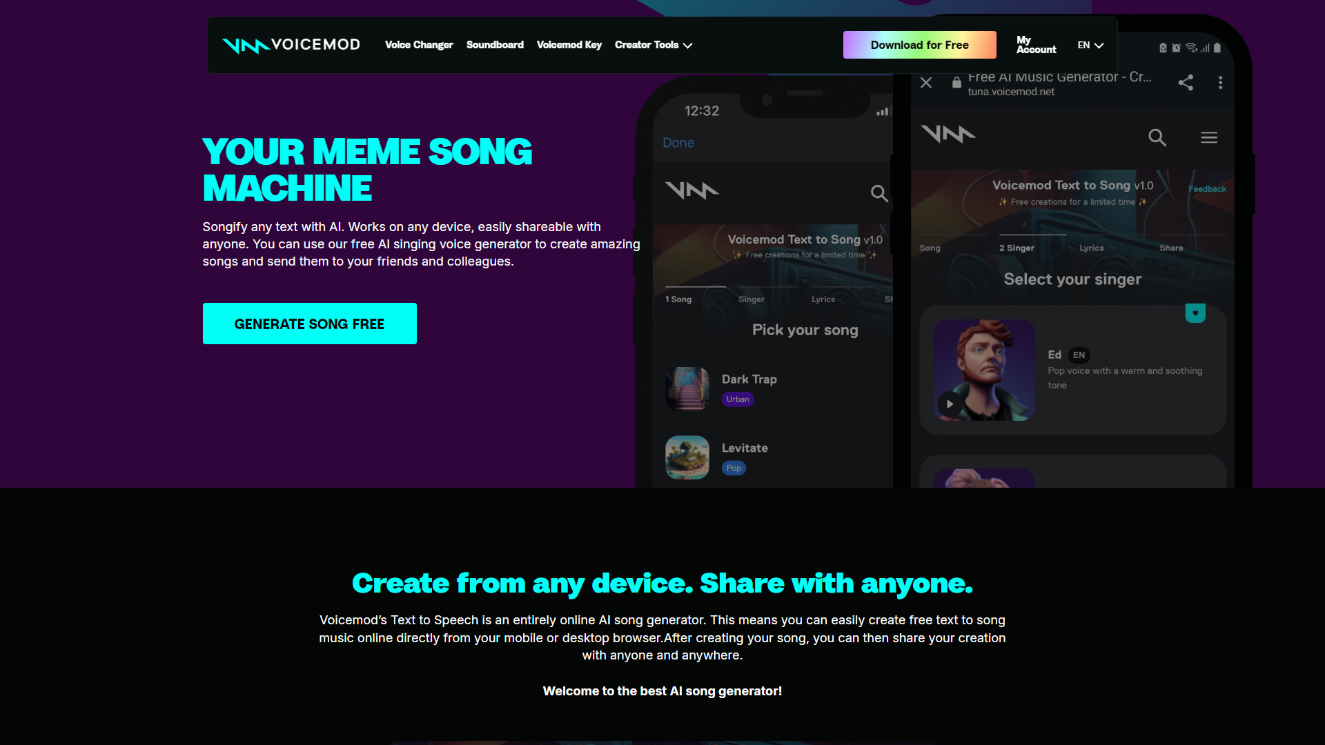 Free Text to song and AI music generator | Voicemod